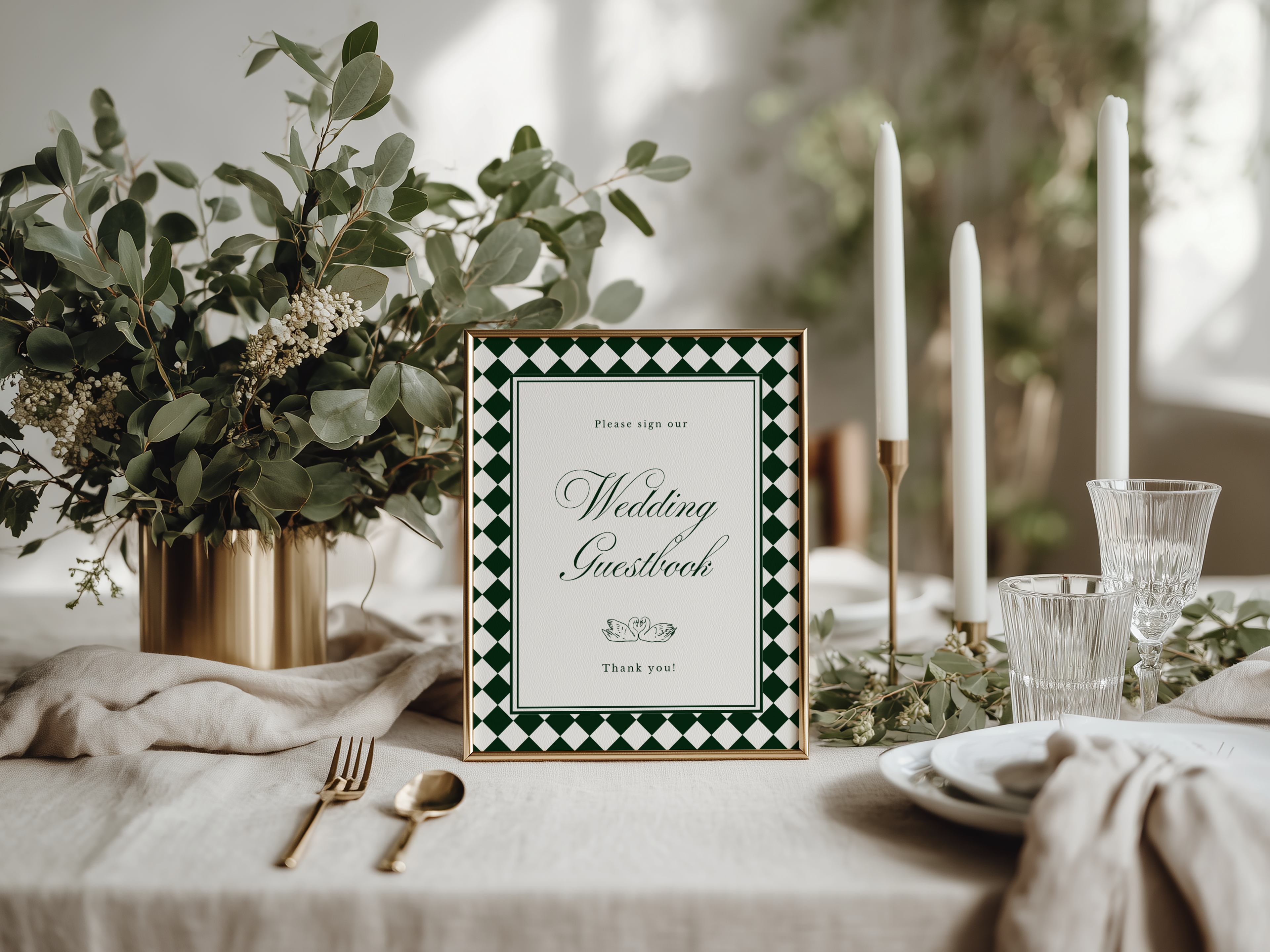 Green & White Wedding Guest Book Sign Template