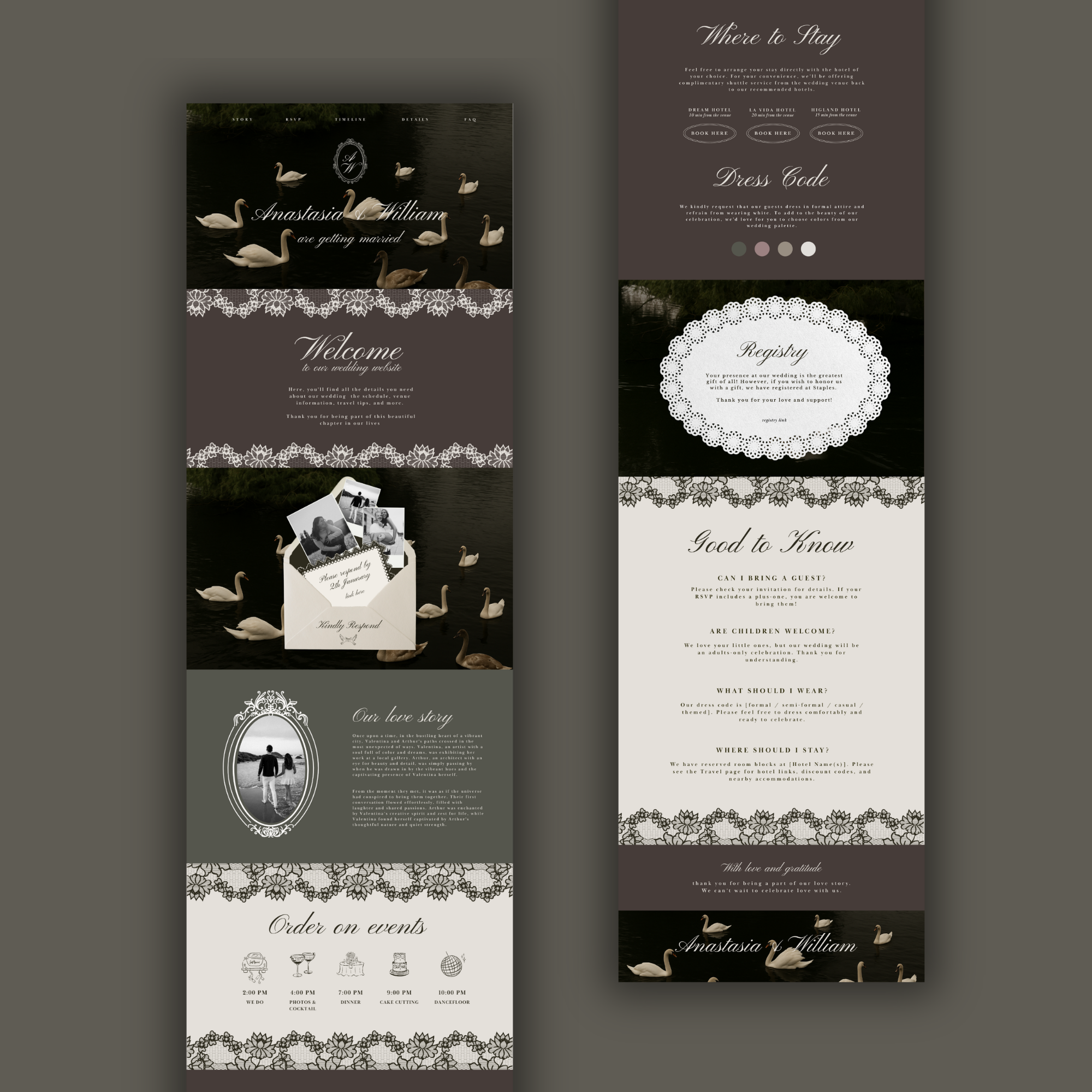 Swan & Doily Wedding Website Template