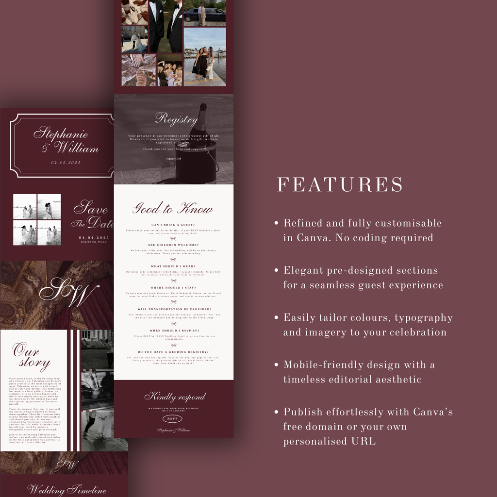 Luxury Burgundy Wedding Website Template