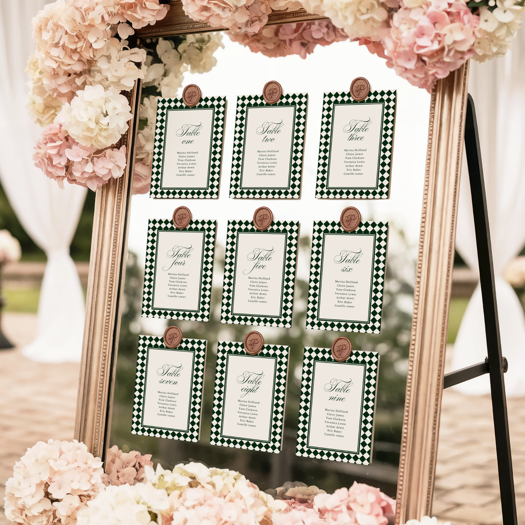 Green & White Wedding Seating Chart Template