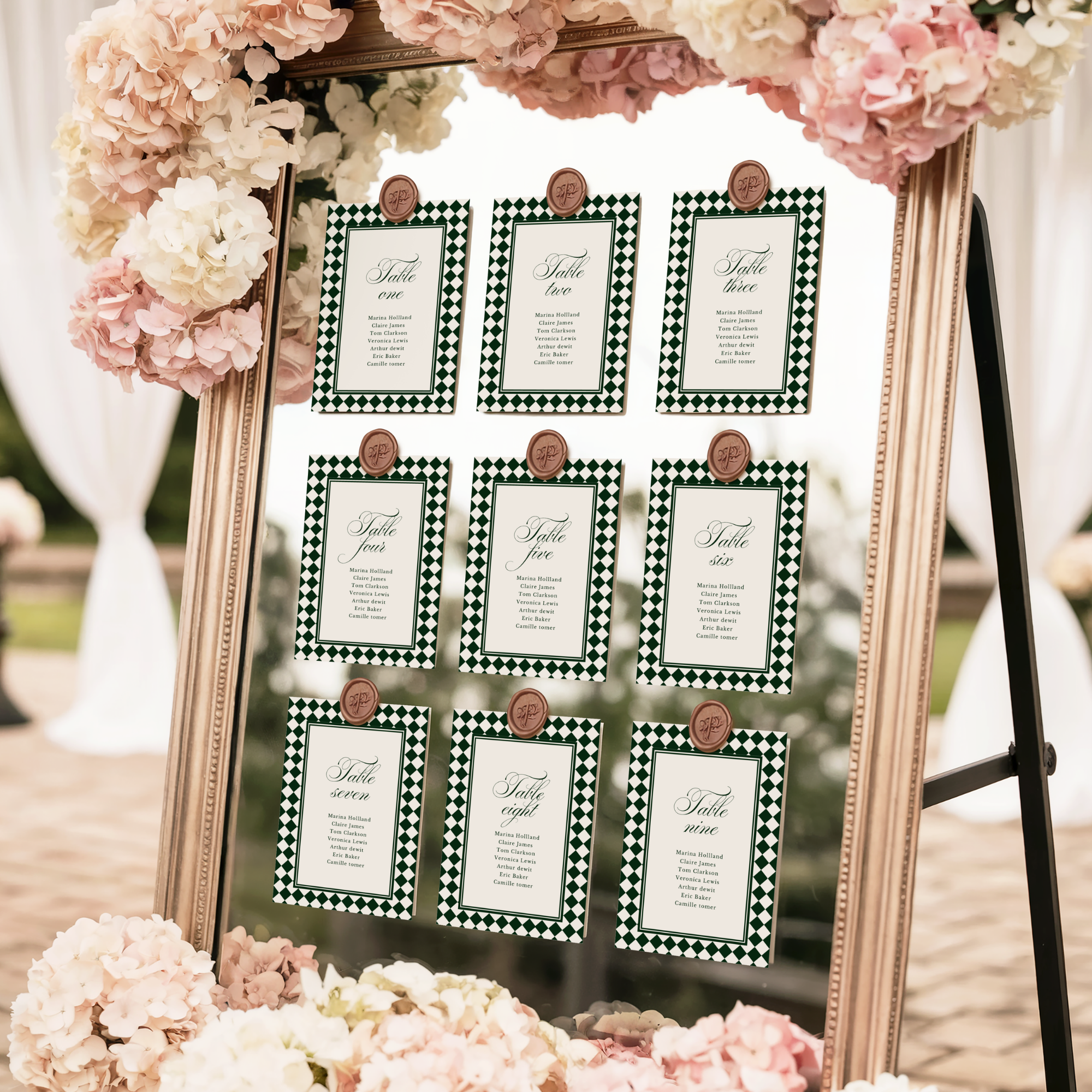 Green & White Wedding Seating Chart Template