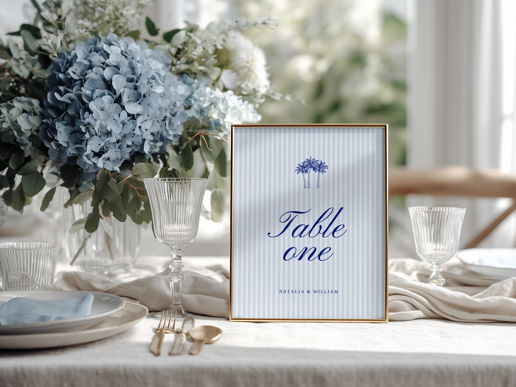 Costal Blue Wedding Table Number Template