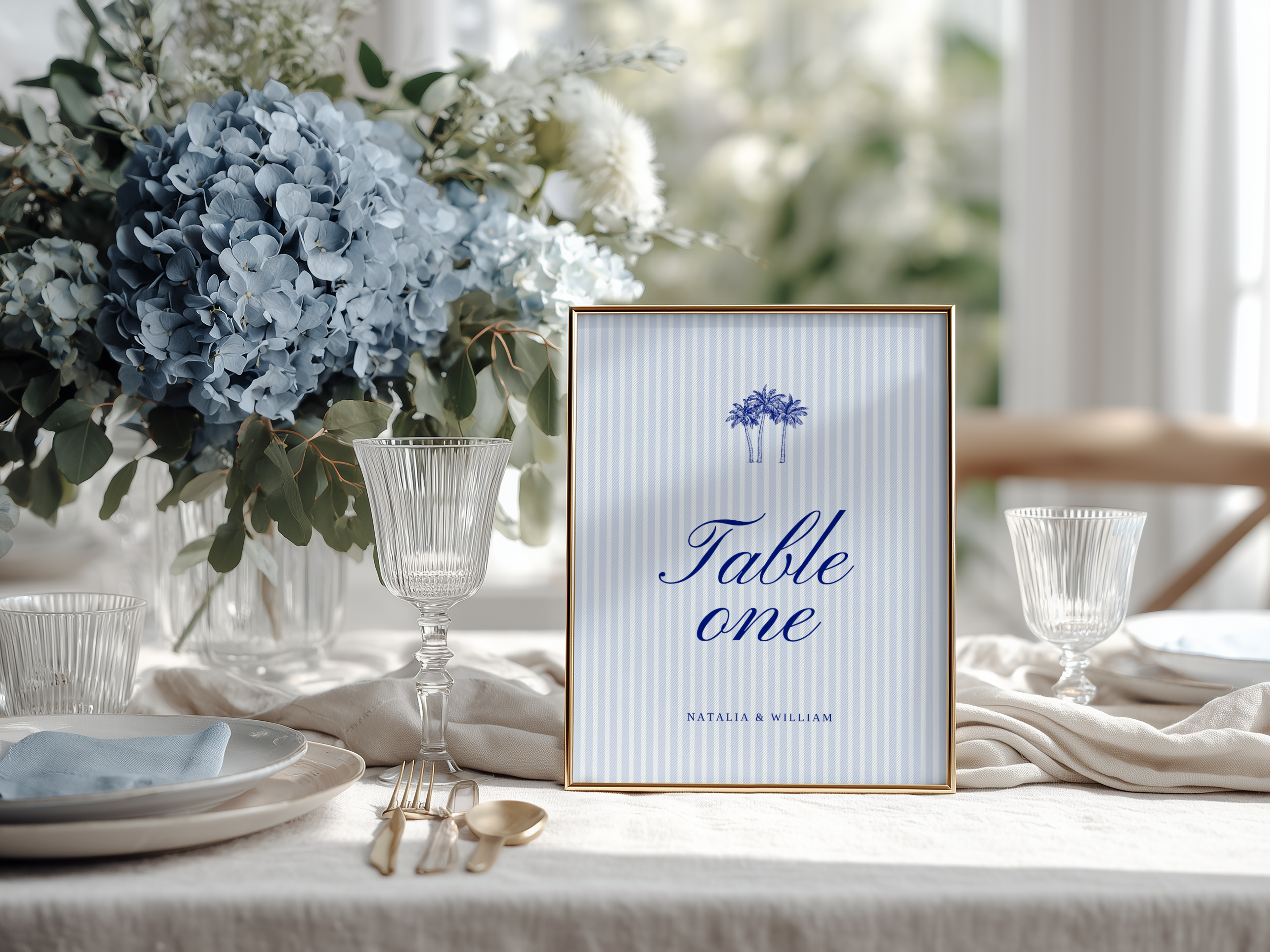 Costal Blue Wedding Table Number Template