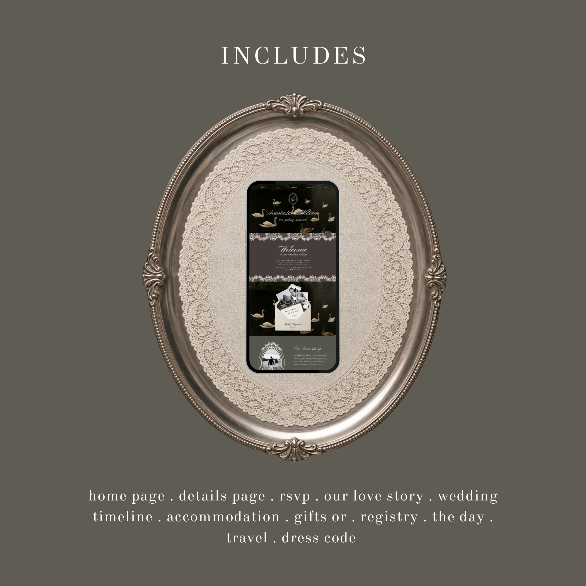 Swan & Doily Wedding Website Template