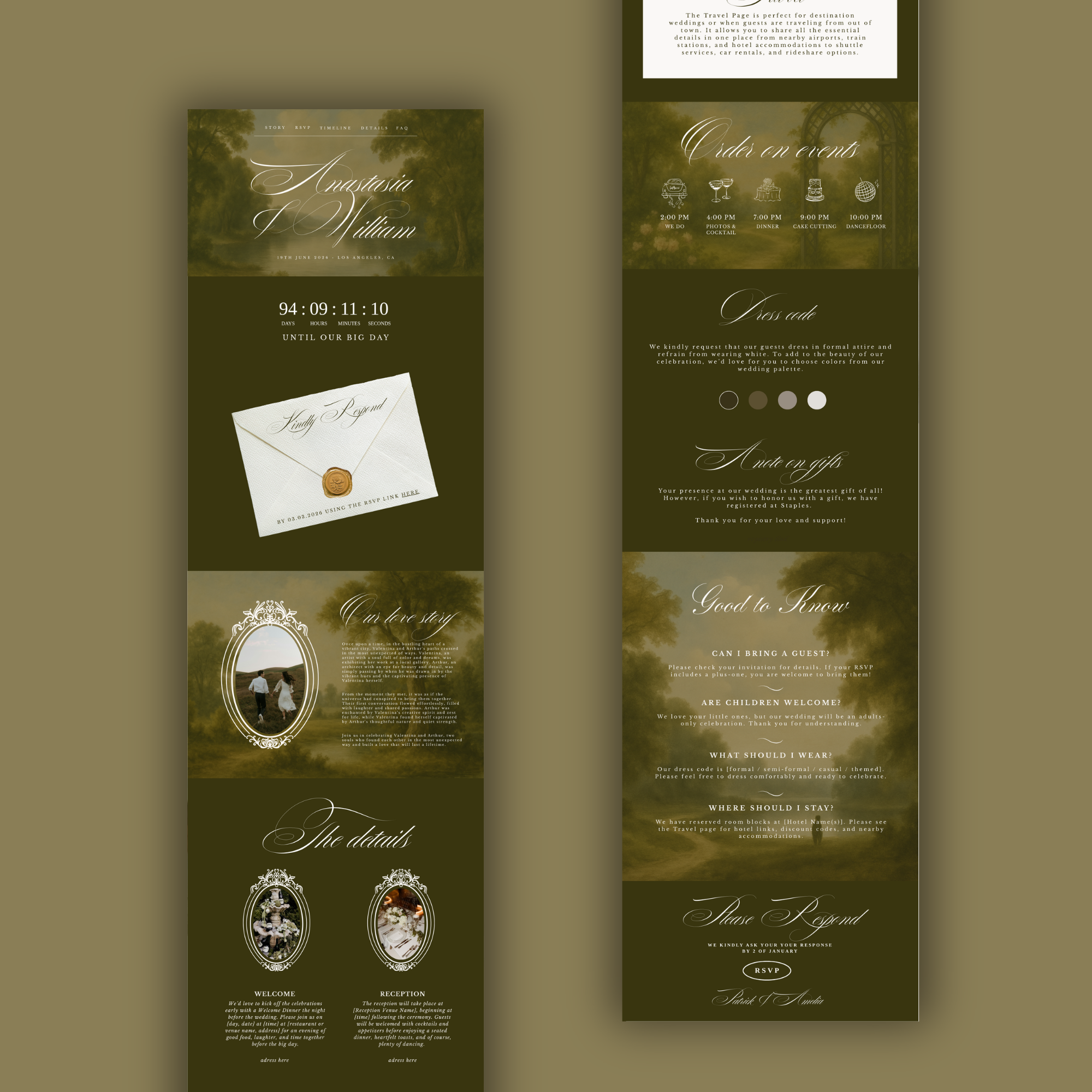 Vintage Olive Wedding Website Template