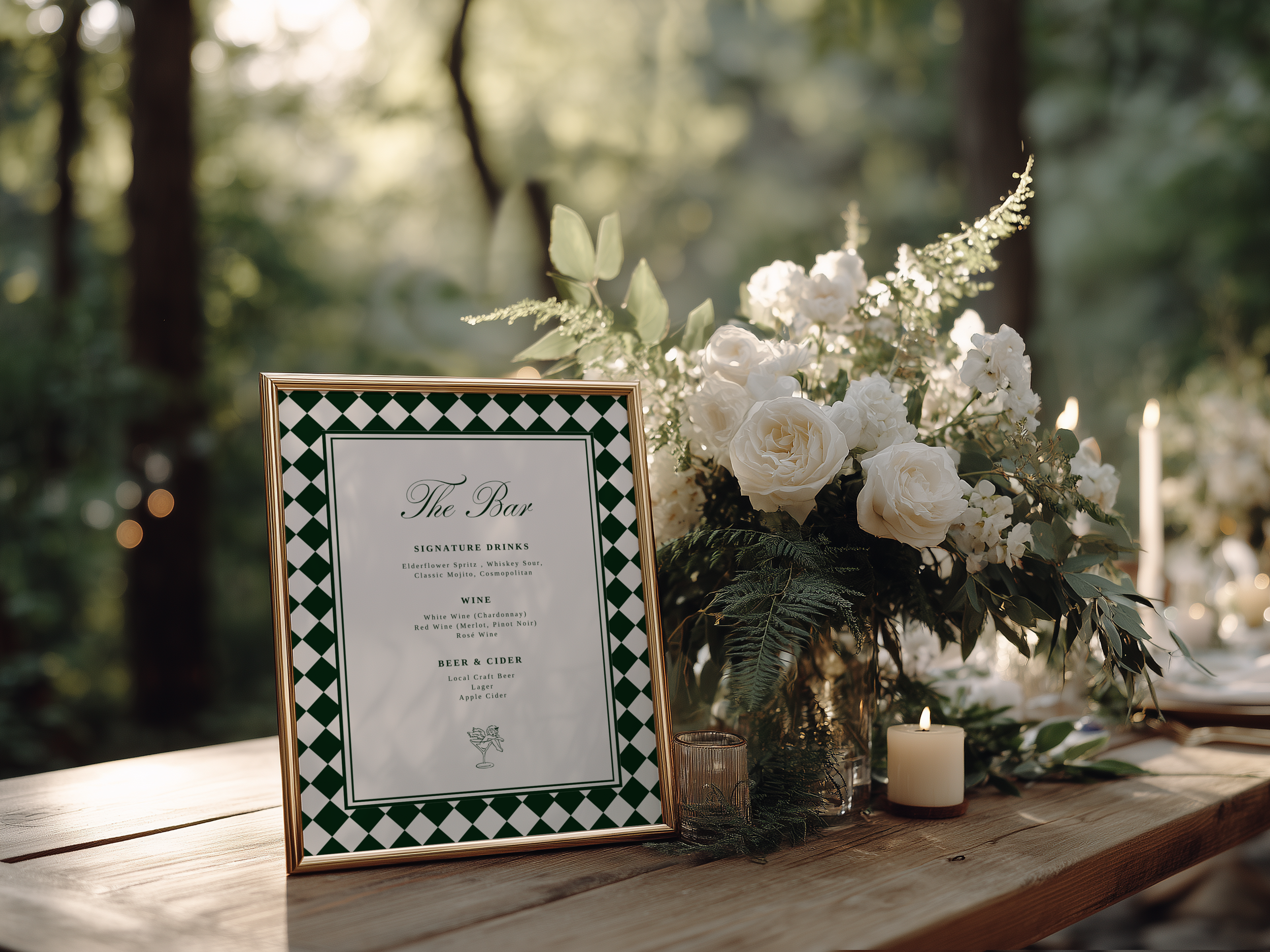Green & White Wedding Bar Menu Sign Template