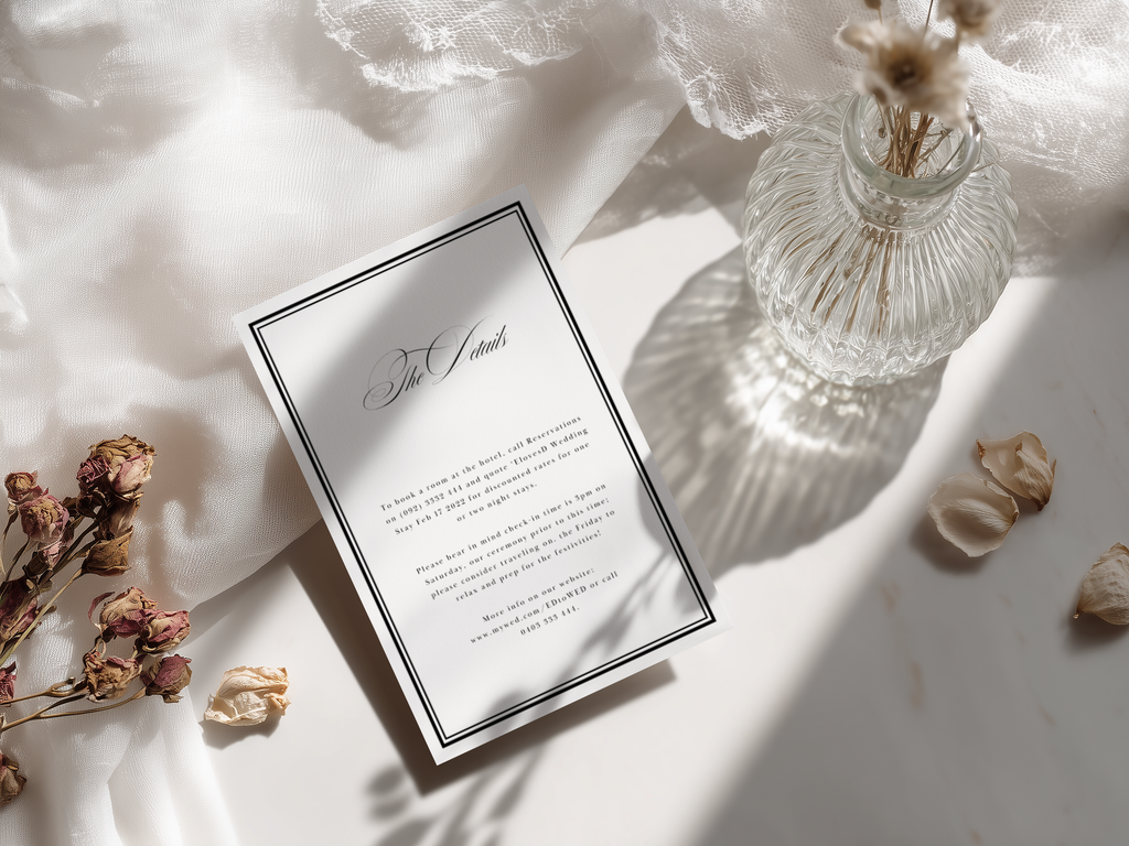 Black & White Wedding Details Card Template