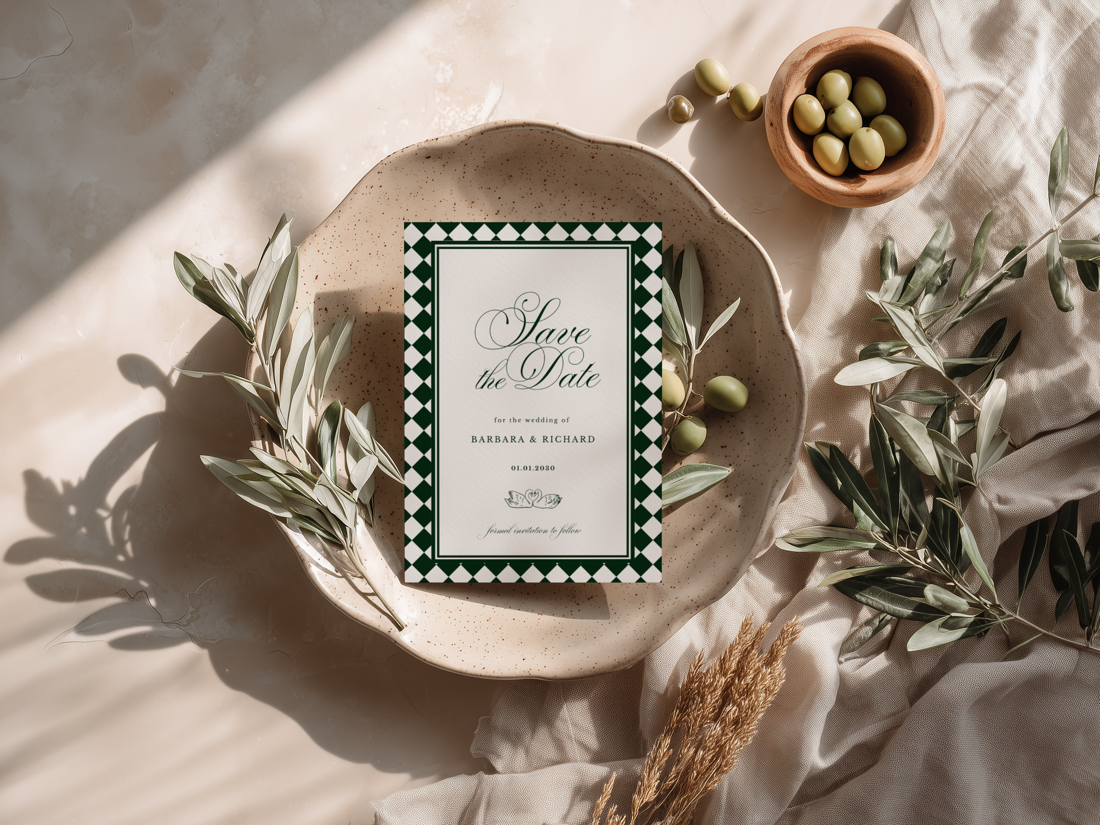 Green & White Save the Date Template