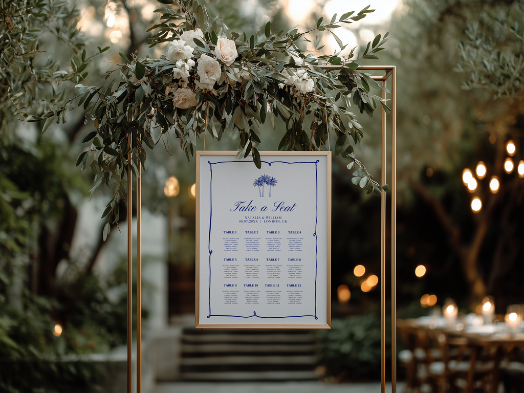Costal Blue Wedding Seating Chart Template
